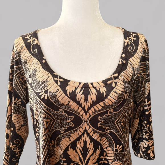 Vintage 90s Amma Velvet Floral Tunic Blouse Black Gold Large - Picture 9 of 9
